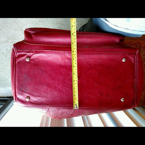 Red Leather Overnight Tooled Leather Bag - Picture 8 of 8